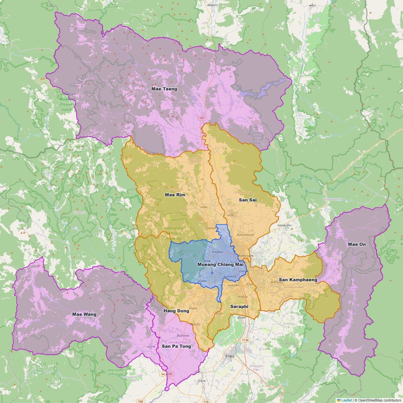Map of the Bikago Chiang Mai delivery and collection zones